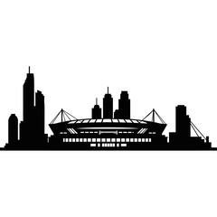 Fototapeta premium Detailed Silhouette of a City Skyline with Stadium and Skyscrapers.