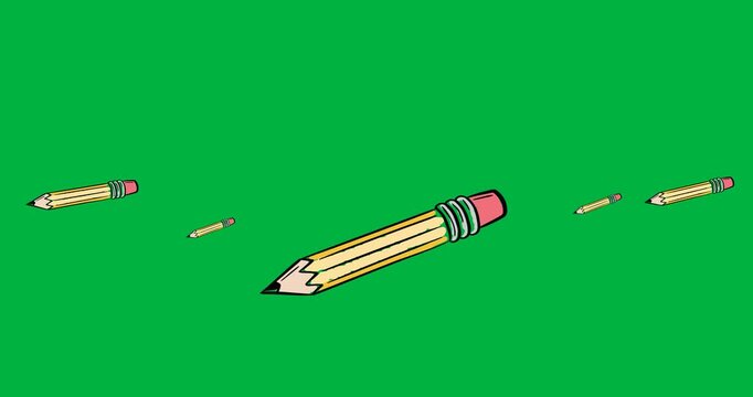Digital animation of multiple pencil icons against black background