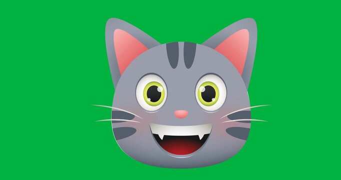 Digitally animation of smiling cat face emoji against black background