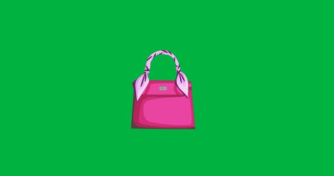 Digital animation of pink female handbag icon floating against black background