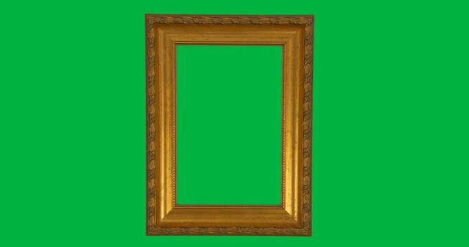 Digital animation of golden frame with border design against black background