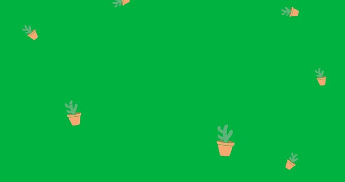 Digital animation of multiple plant pot icons falling against black background