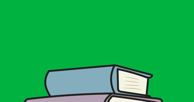 Digital animation of stack of books icon against black background