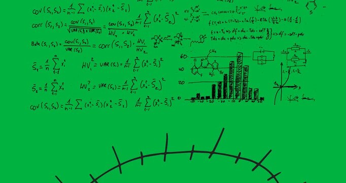 Digital animation of mathematical equations floating against white background