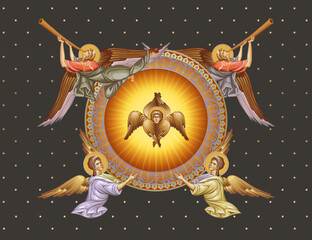Fototapeta premium Illustration with angels and seraphim in Byzantine style