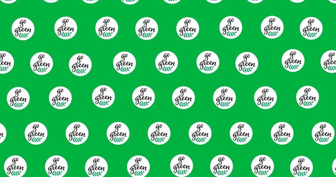 Go green text on multiple round banners in a seamless pattern against black background