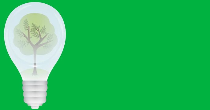Digital animation of tree in light bulb icon against black background
