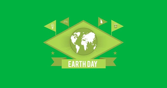 Digital animation of earth day text banner against black background