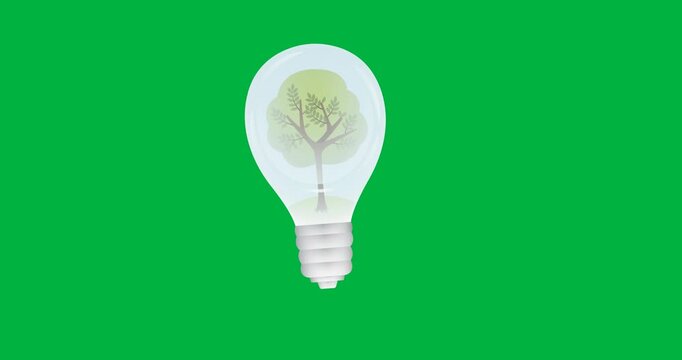 Digital animation of tree in light bulb icon against black background