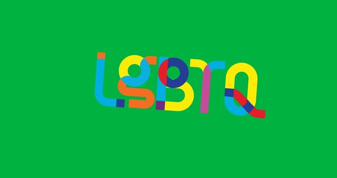 Digital animation of rainbow lgbtq text banner floating against black background