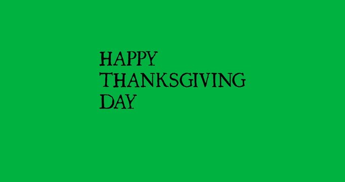 Digital animation of happy thanksgiving day text floating against white background