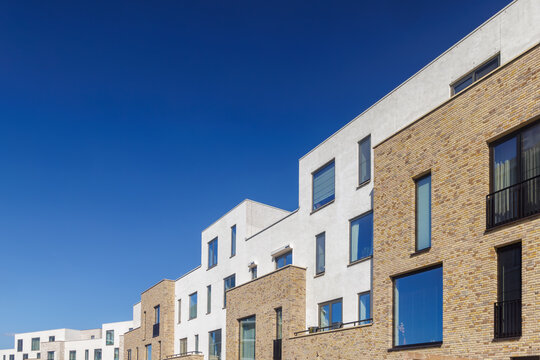 Row of newly built modern family houses in Zutphen, The Netherlands