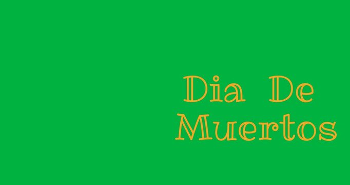 Digital animation of yellow dia de los muertos text banner against black background