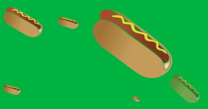 Digitally generated image of multiple hot dog icons against black background