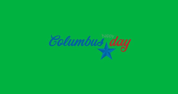 Digital animation of happy columbus day text banner against black background