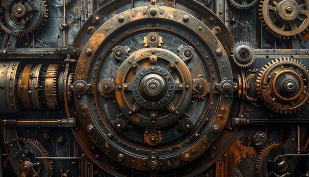 Intricate Steampunk Machinery with Gears and Rivets.