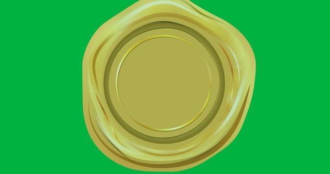Digital animation of golden round banner with copy space against black background