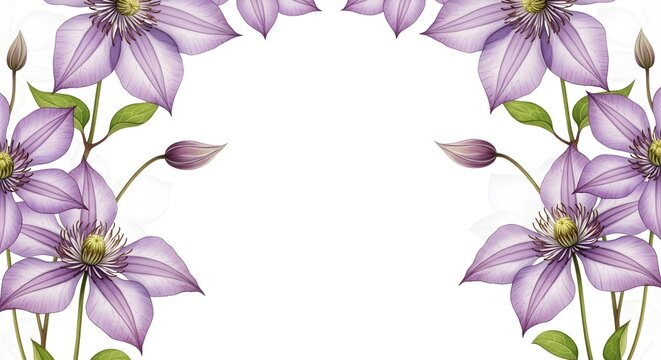 Delicate clematis flowers a watercolor floral frame for springtime beauty