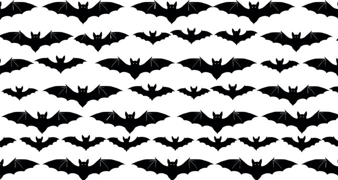Seamless bat pattern with flying silhouettes spooky halloween background design repeating gothic animal texture for dark themed