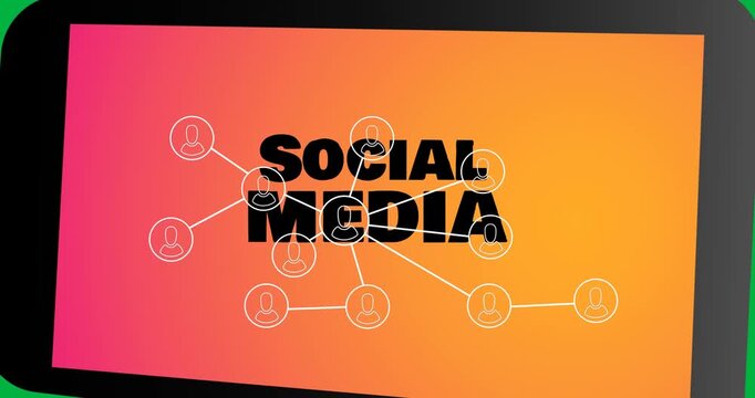 Network of profile icons and social media text over smartphone icons against transparent background