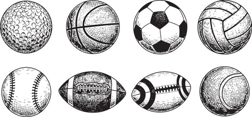 Collection of eight sport balls illustrated as easter eggs in a sketch style © freelancemoment