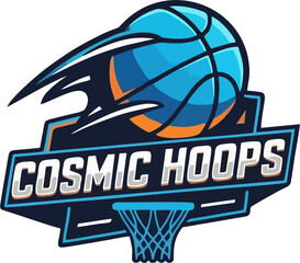 Cosmic Hoops Basketball Logo with Dynamic Ball Motion and Modern Sports Emblem © Amanda