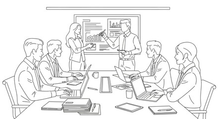 Obraz premium Business Meeting Presentation - Team Collaboration, Data Analysis, and Strategy