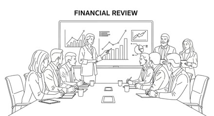Obraz premium Business Meeting: Financial Review Presentation with Charts and Graphs