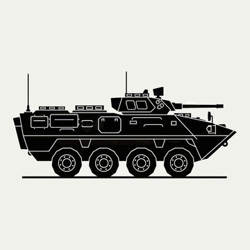 Modern Wheeled Armored Personnel Carrier Silhouette, Military 8x8 Infantry Fighting Vehicle Vector Illustration