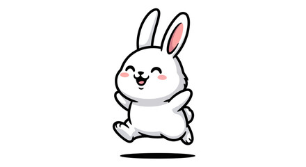Obraz premium Cute Happy White Rabbit Jumping Cartoon Illustration Isolated on White Background