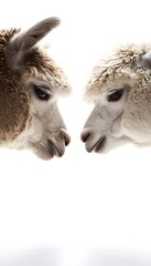 Fototapeta premium Gentle alpaca connection a heartwarming portrait of friendship against a soft white backdrop