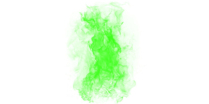 A vibrant green flame burns intensely against a dark background