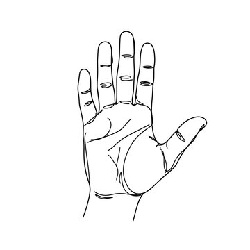 Continuous Line Drawing of an Open Human Hand Palm, Minimalist Vector Illustration of Gesture for Communication and Connection