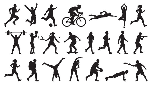 Active Sport and Fitness Silhouette Set for Health App Design, Sports Education, Athletic Lifestyle Promotion and Recreation Platform Projects