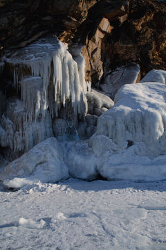 icicles on the rocks, Russia, travel, tourism, Lake Baikal, ice caves