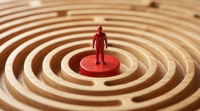 Personal development and customer behavior analysis visualized in a wooden spiral maze.