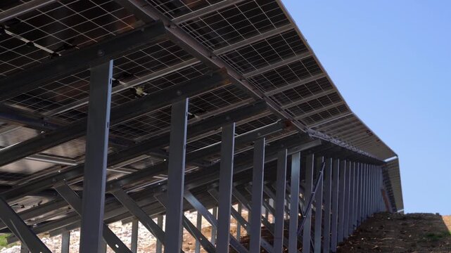 Construction of a Solar Power Plant, installation panels - (4K)