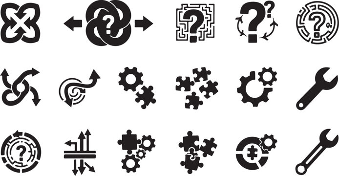 Problem solving and innovation concept icons set