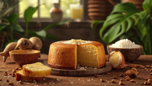 Bingka Ubi Kayu, a type of baked cassava dessert.