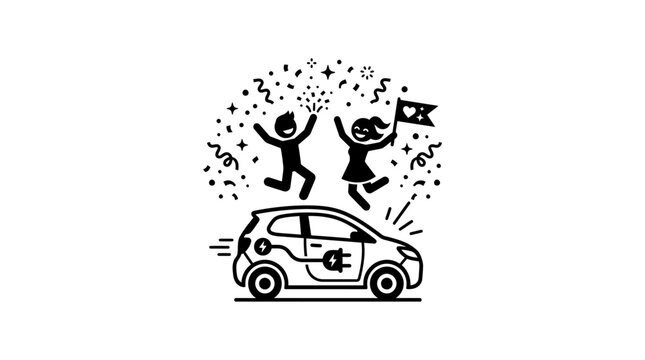 People Celebrating Electric Car Purchase