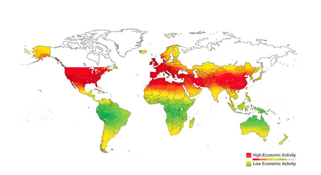 Global Economic Activity Map: High Activity Red, Low Activity Green