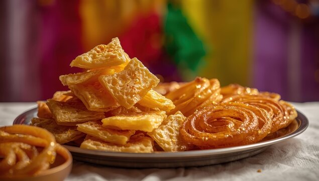Gujarat's favorite Indian snack is crispy fafda paired with sweet jalebi.
