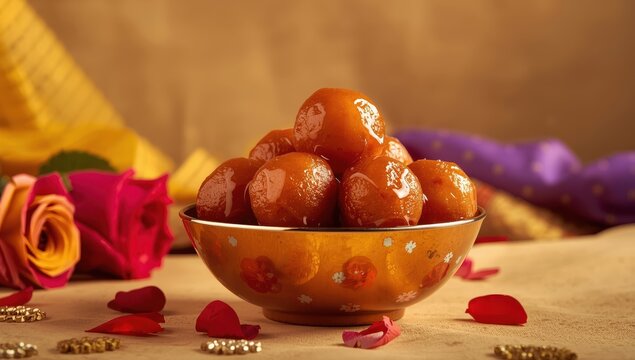 Gulab Jamun, a beloved Indian sweet, often served at festivals and weddings.