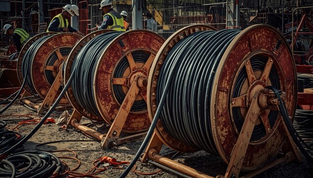 Heavy-duty electrical cable reels.
