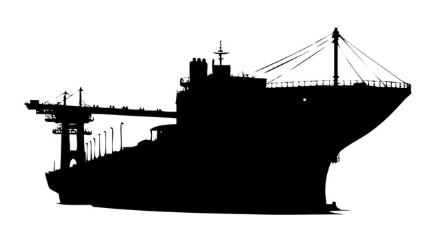 Cargo Ship Silhouette Vector Icon &ndash; Industrial Merchant Vessel and Maritime Logistics Isolated