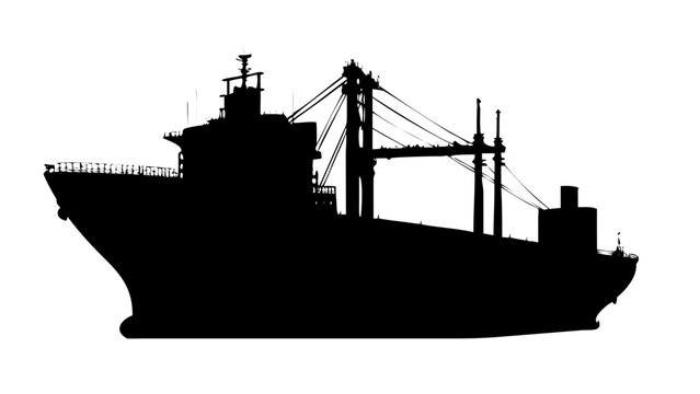 Cargo Ship Silhouette Vector Icon &ndash; Industrial Merchant Vessel and Maritime Logistics Isolated