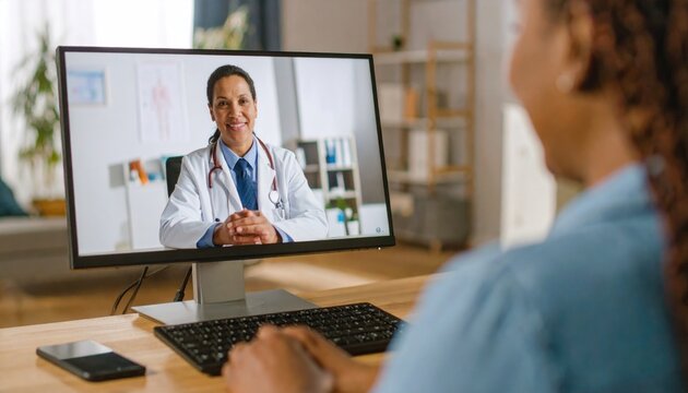 Woman on Video Call with Doctor During Telehealth Appointment.