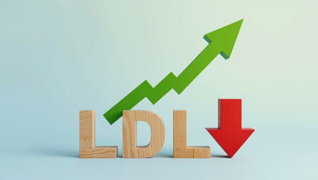 Idea of raising HDL and lowering LDL, expressed with wooden letters and arrows.