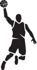 Fototapeta premium Black silhouette basketball player, athletic sports icon, vector illustration, dunking player