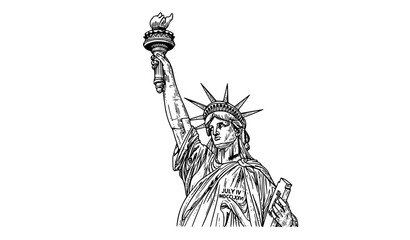 Vintage engraved Statue of Liberty black and white vector with July IV MDCCLXXVI inscription isolated on white background © MdHares